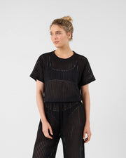 T-shirt col rond en maille de coton Noir Giada