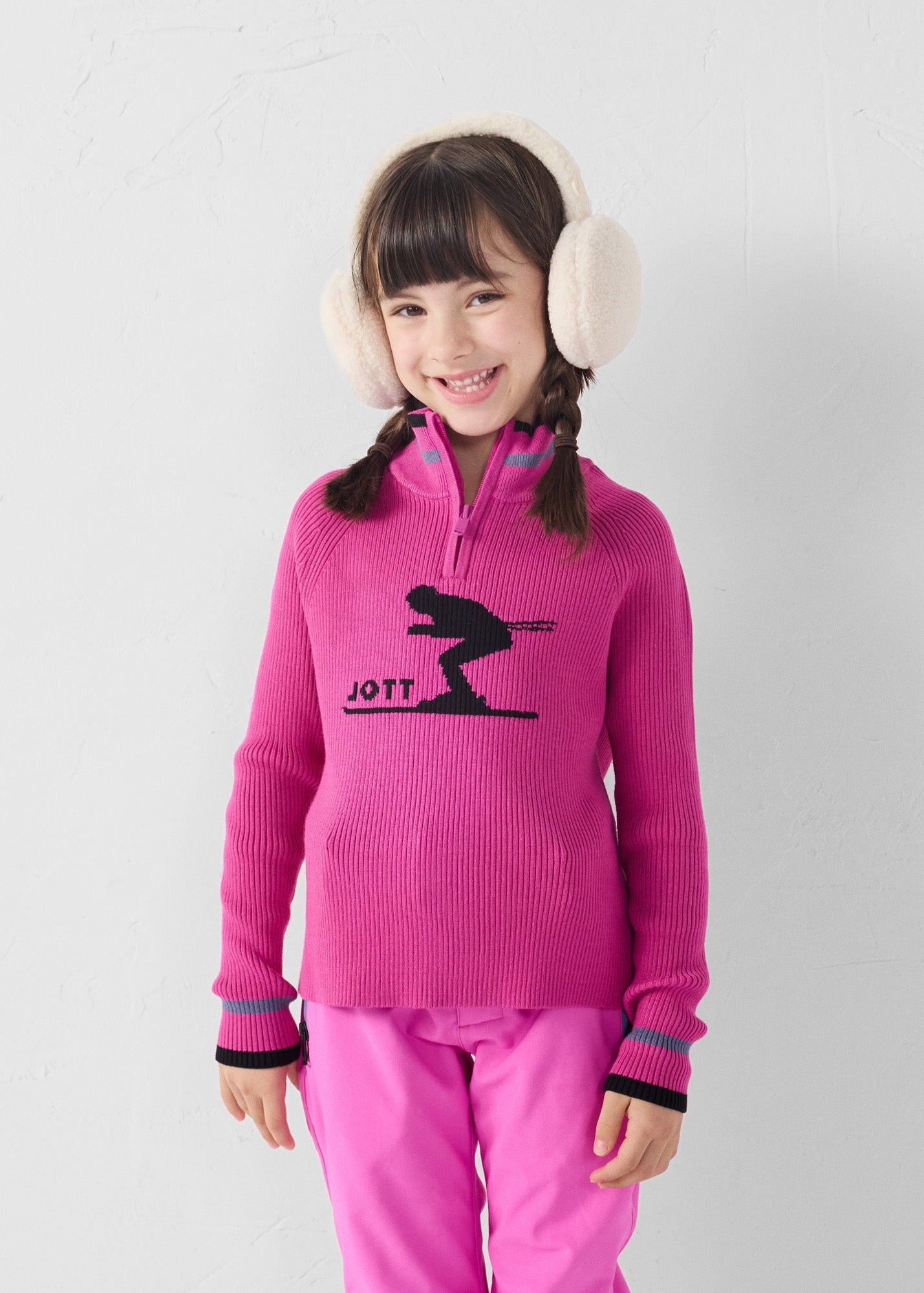 Pull côtelé col haut Rose électrique Coni