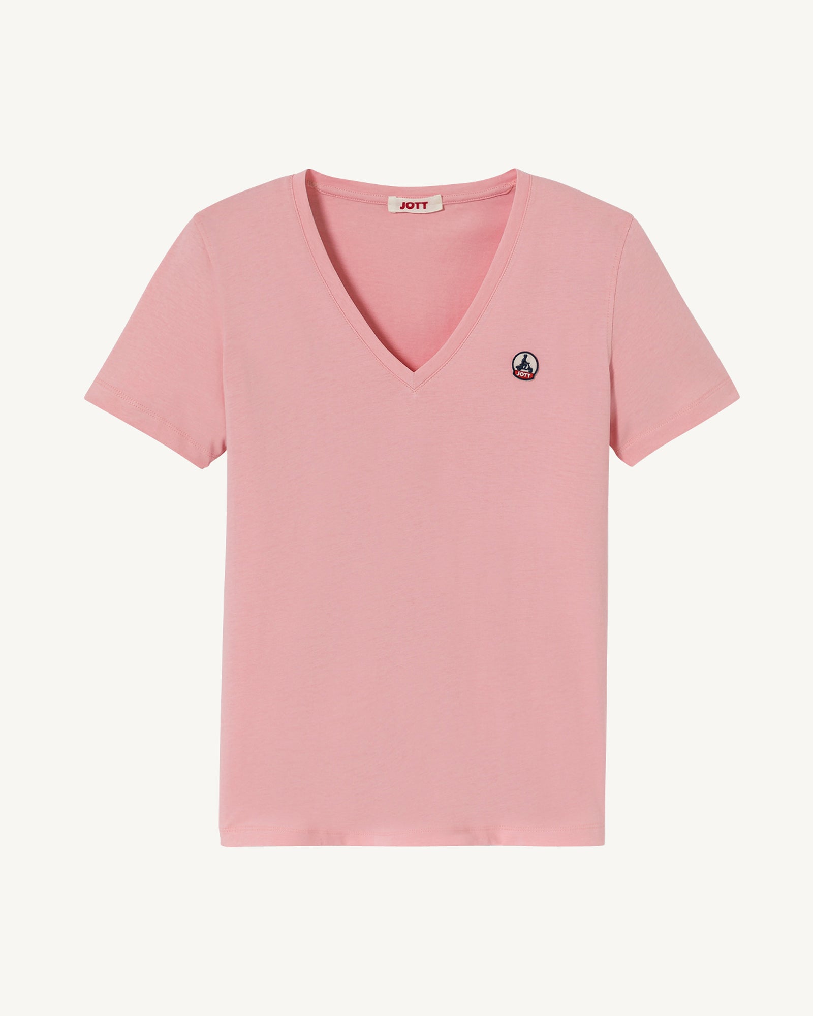 T-shirt uni col V en coton biologique Rose pêche Cancun 2.0