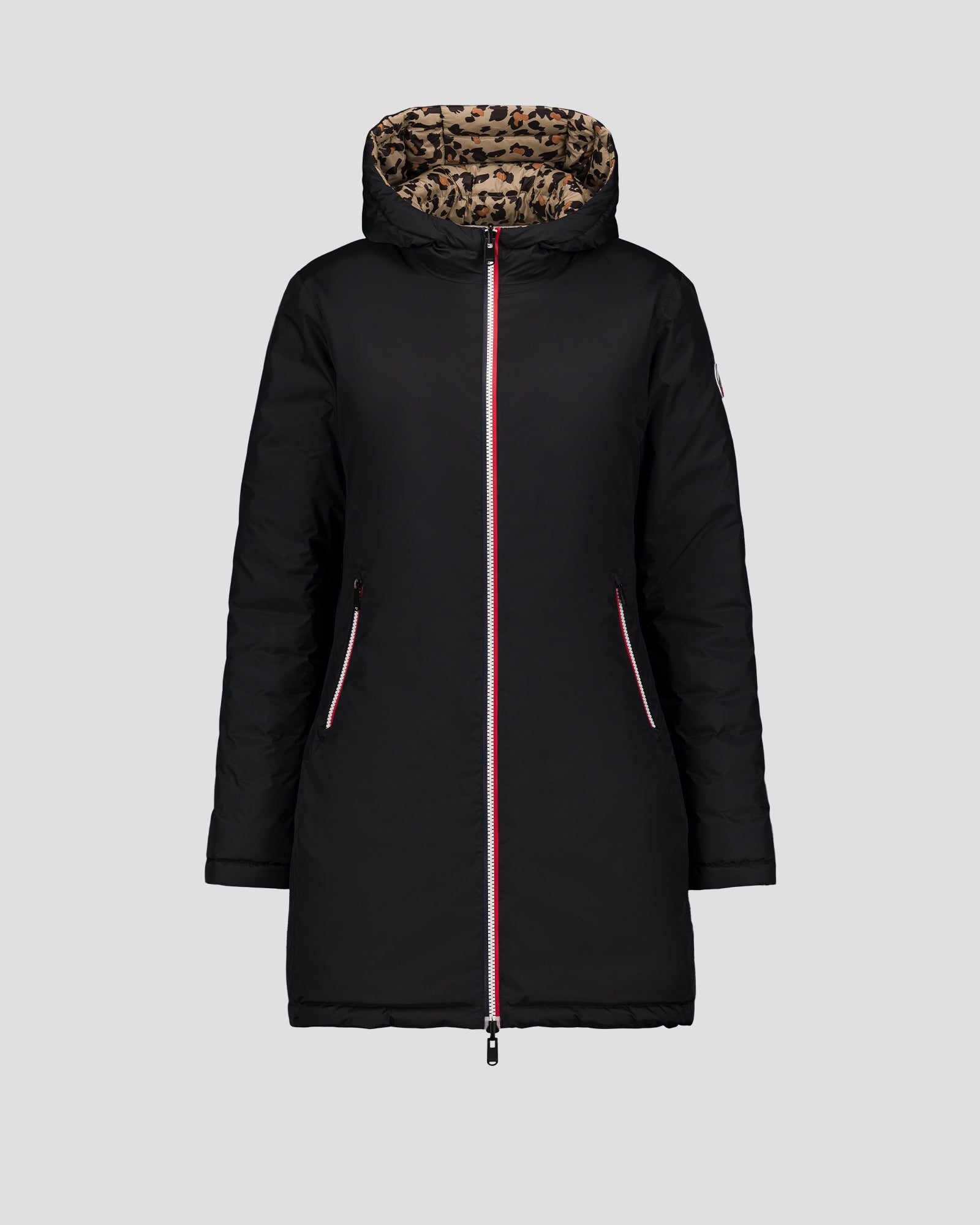 Doudoune longue réversible Noir/leopard beige Verone print