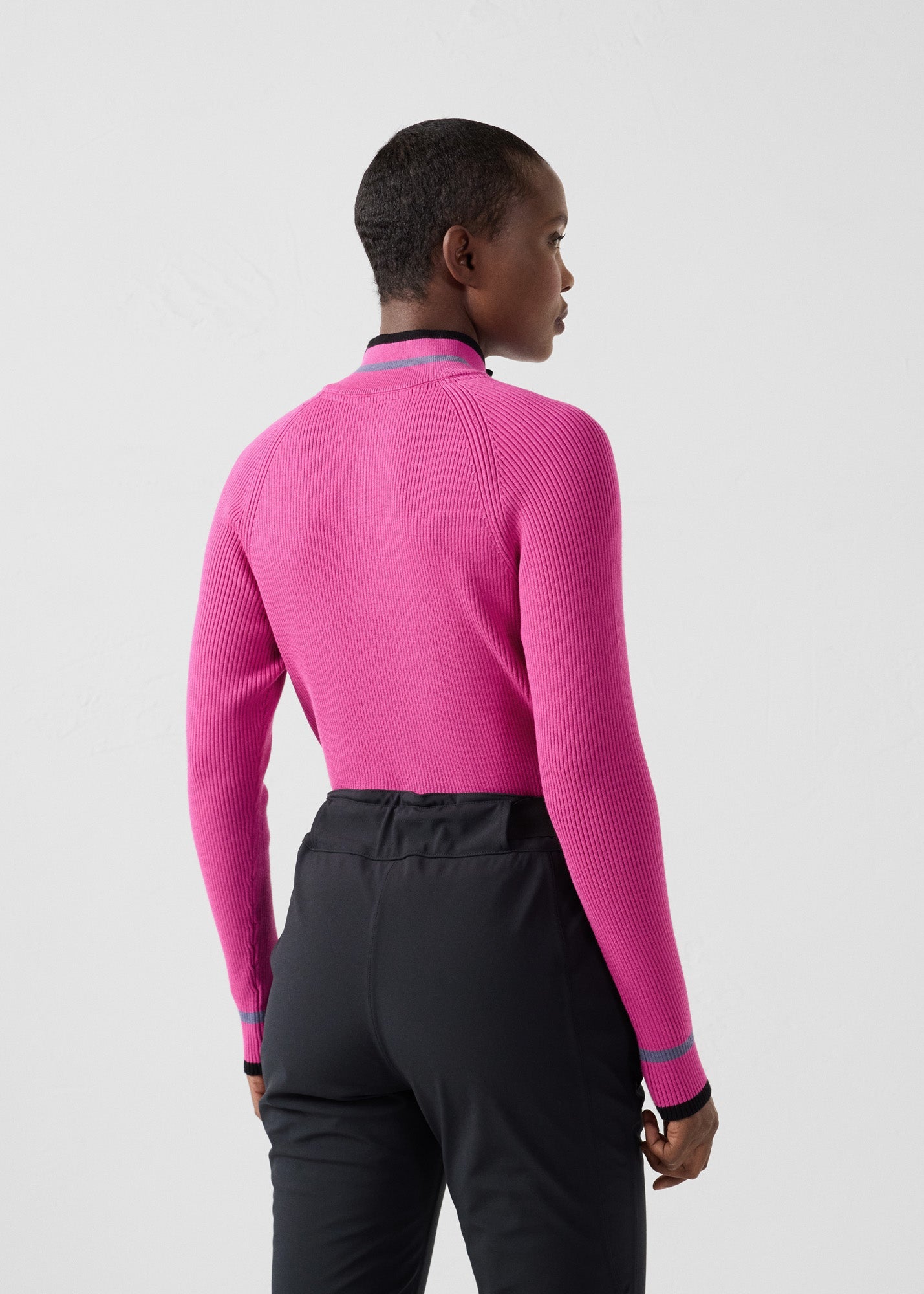 Pull côtelé col haut Rose électrique Mayt