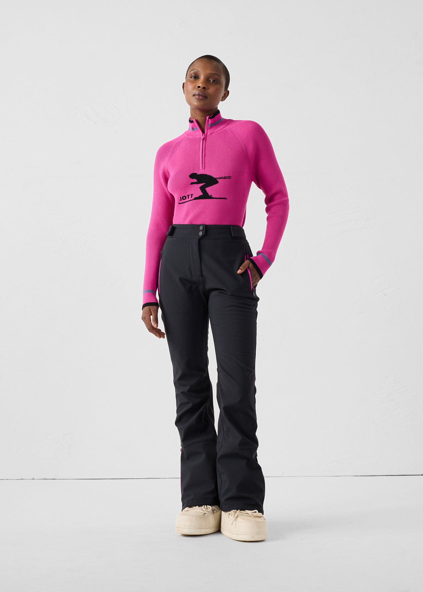 Pull côtelé col haut Rose électrique Mayt