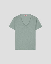 T-shirt col V femme en coton Vert minéral Sonia