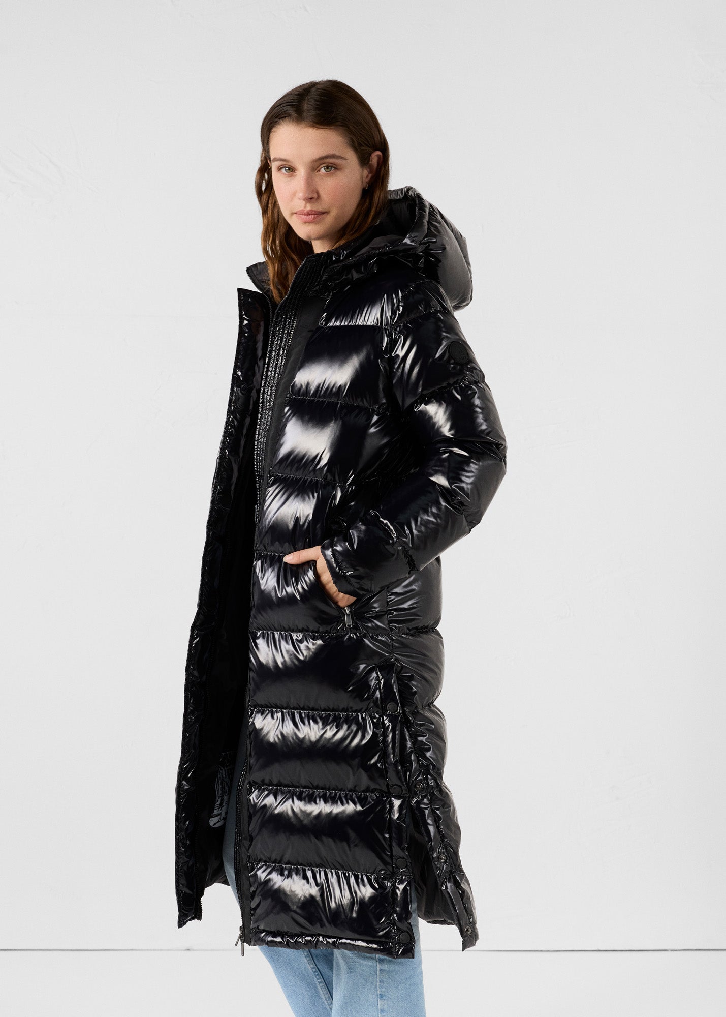 Doudoune longue laquée à capuche Grand Froid Noir Karachi