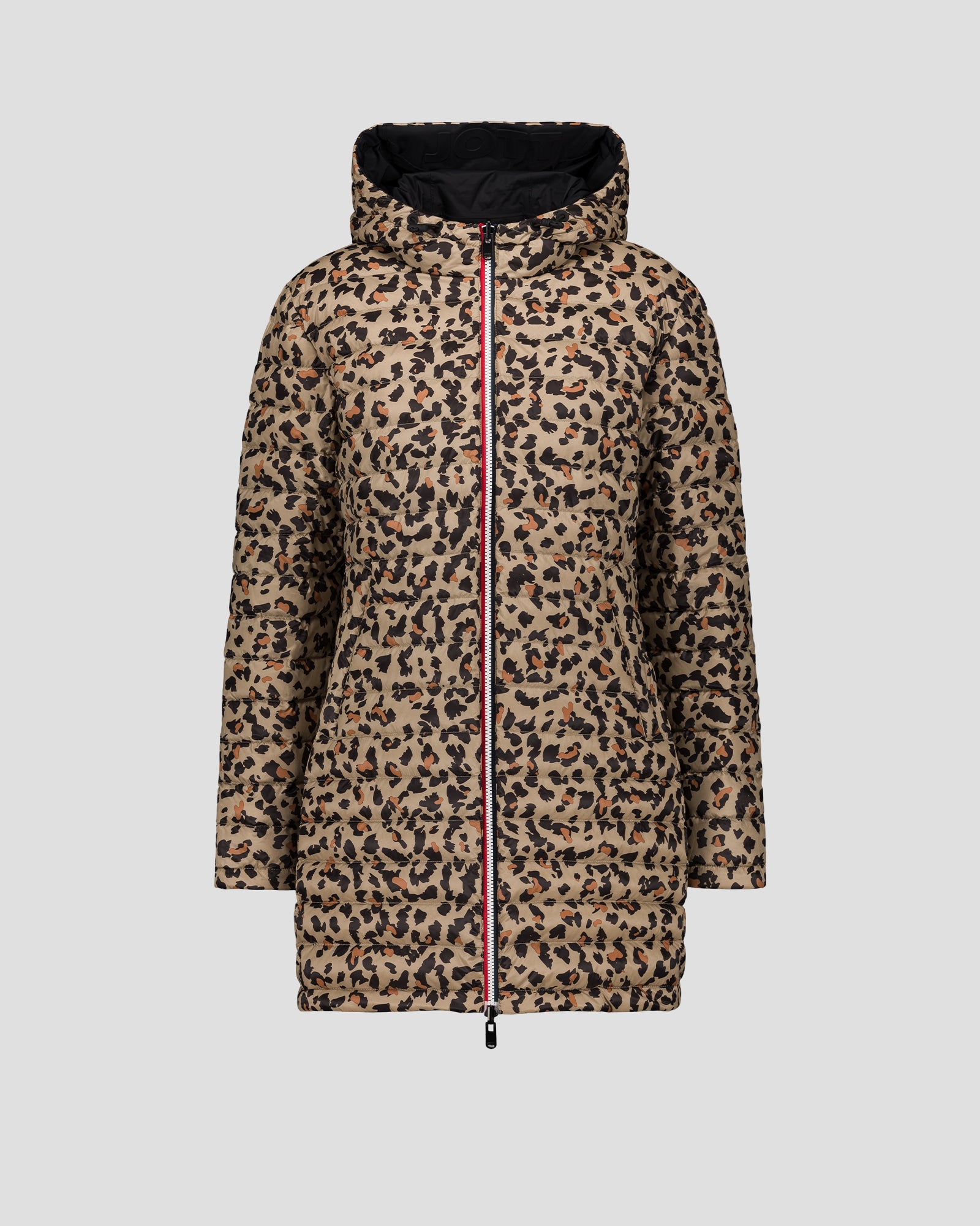 Doudoune longue réversible Noir/leopard beige Verone print