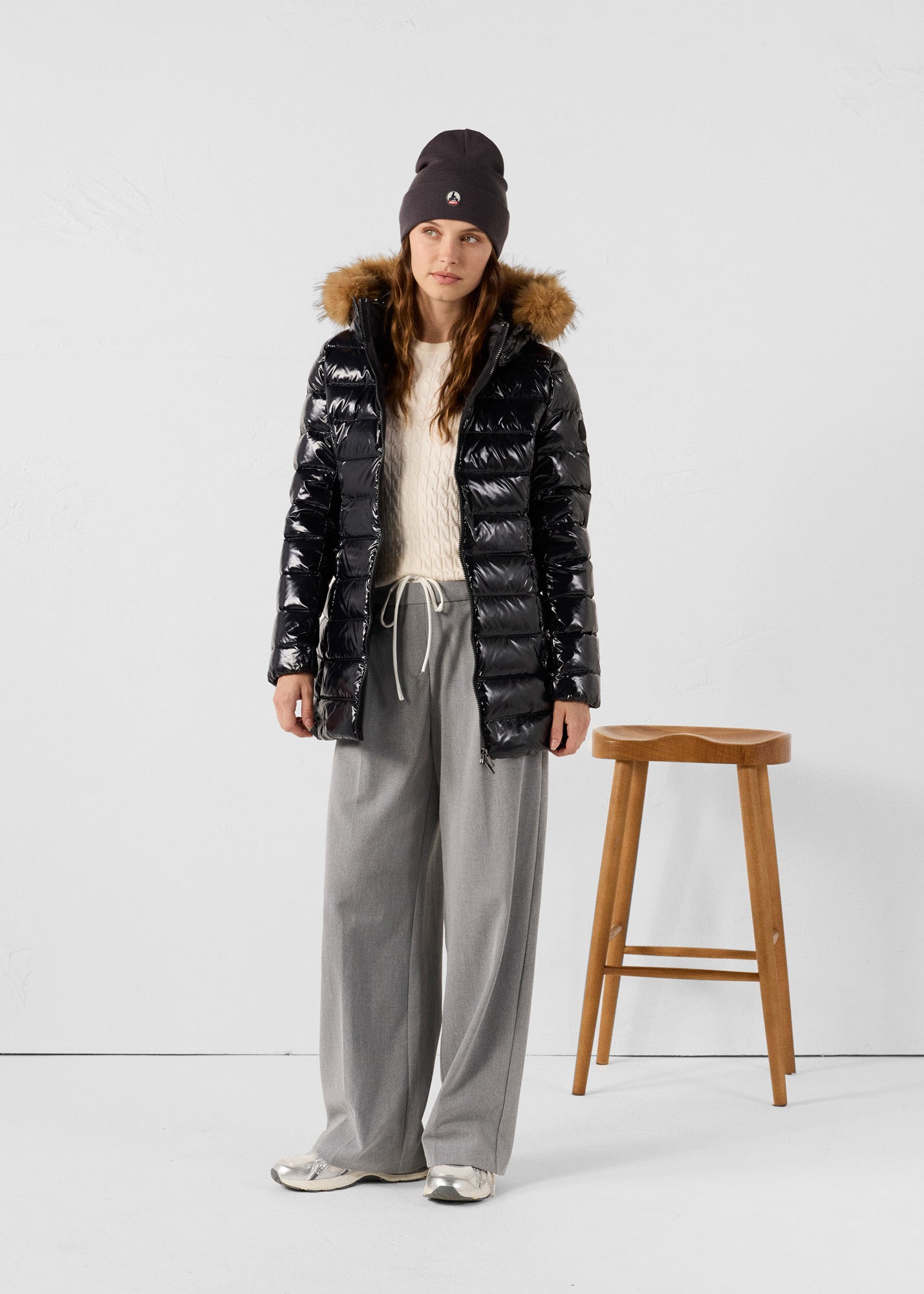 Doudoune mi-longue laquée Grand Froid Noir Perle