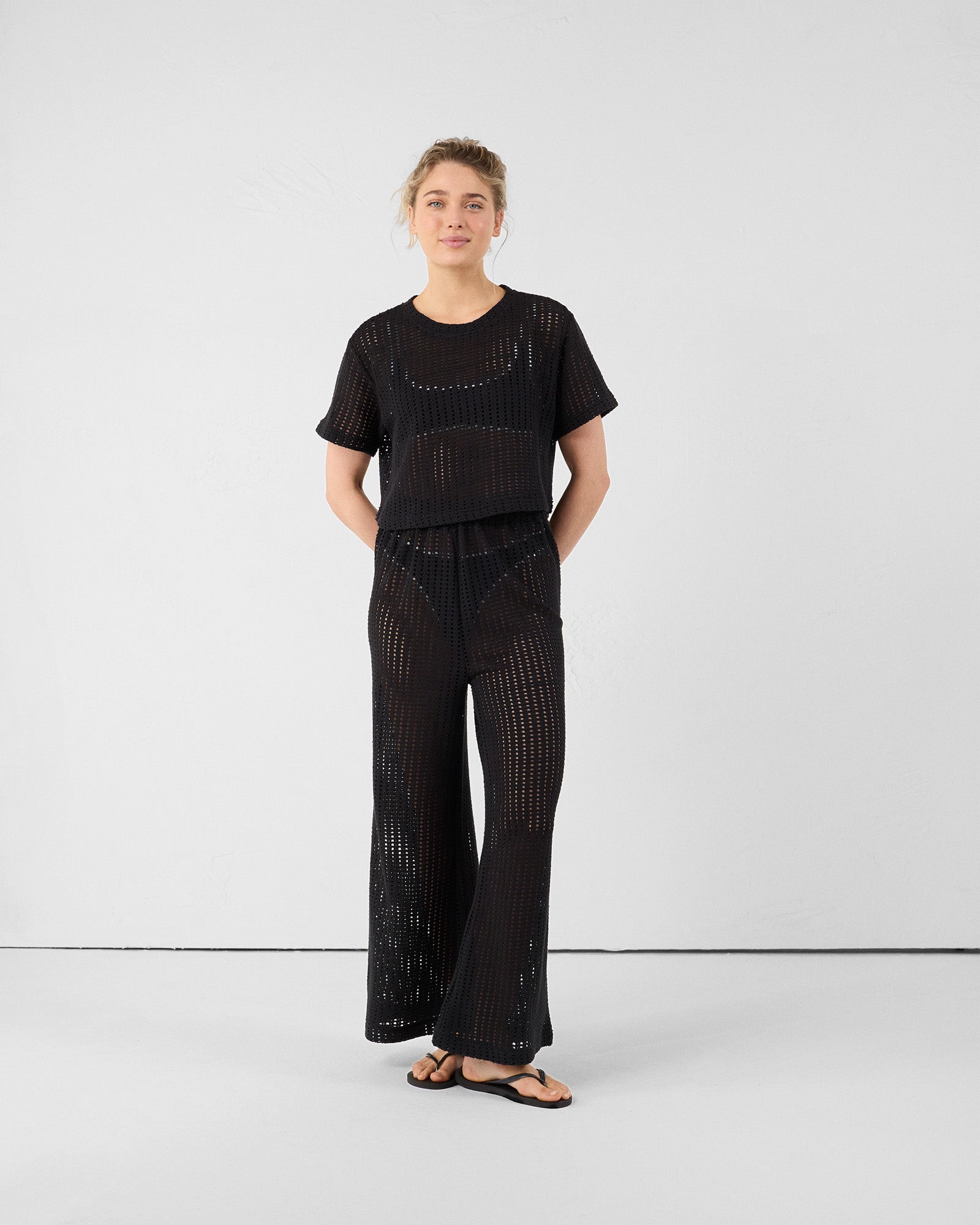 T-shirt col rond en maille de coton Noir Giada