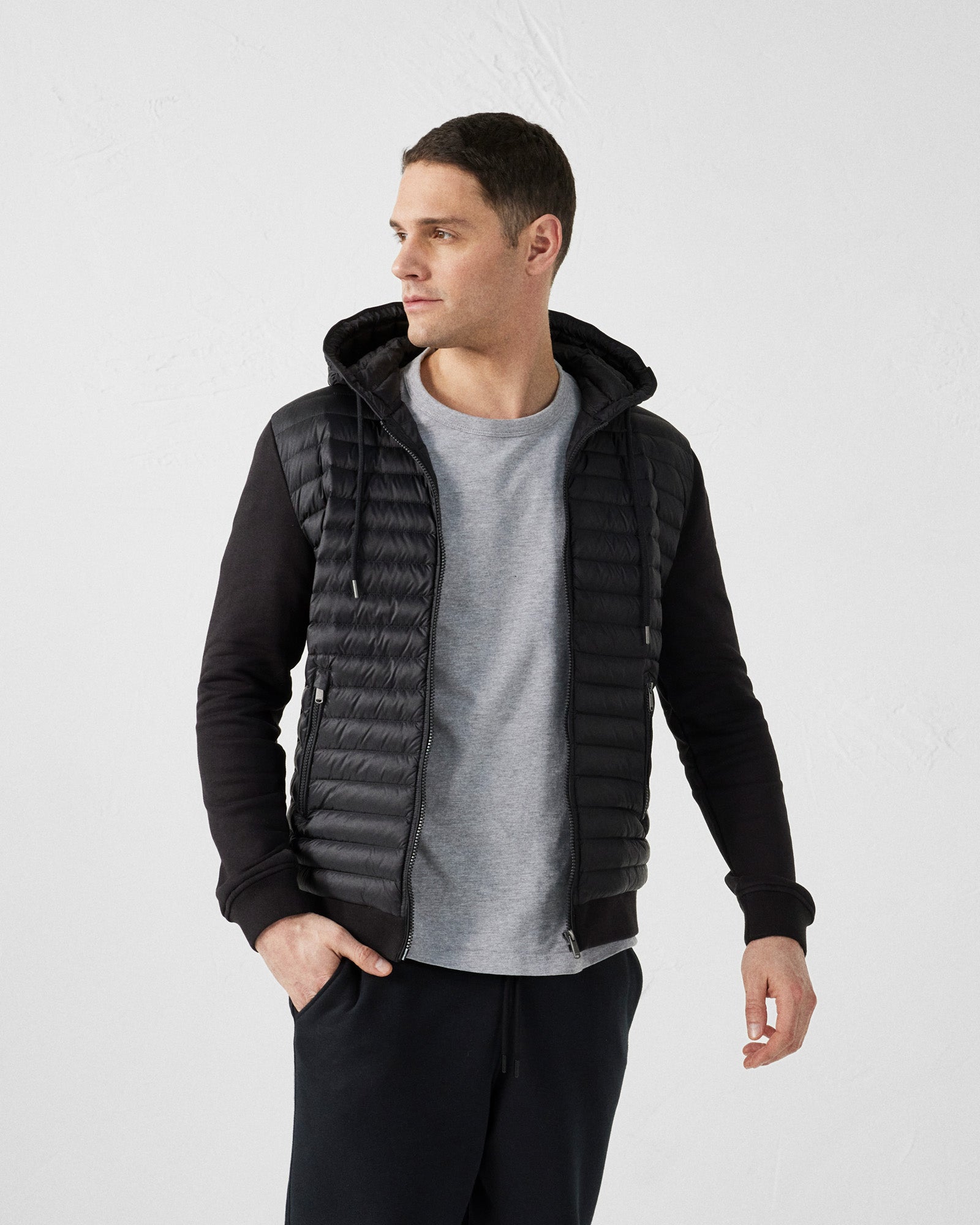 Veste bi-matière à capuche Noir Gummy 2.0