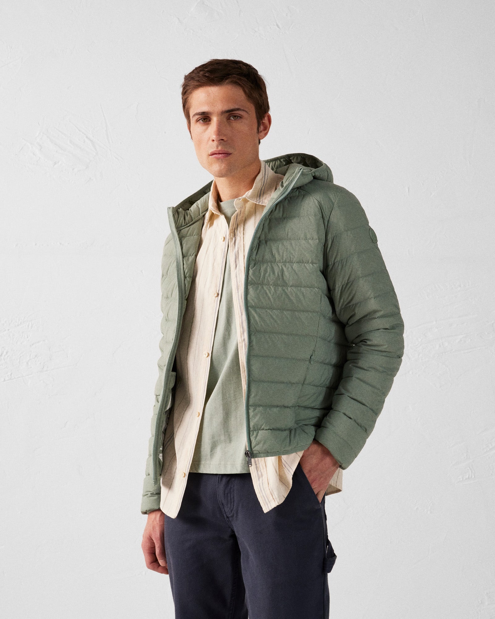 Doudoune légère stretch à capuche Vert minéral Frantz